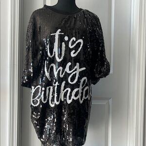 Black Sequin 'It's My Birthday' Dress